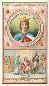 Charles Prostý dává svou dceru Gisele Rollovi z Normandie za ženu, 911 (chromolitho) od French School