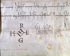 Charta podepsaná Huguesem I. Capetem (941-996), francouzským králem, 988 (pero a inkoust na papíře) (detail 157461) od French School