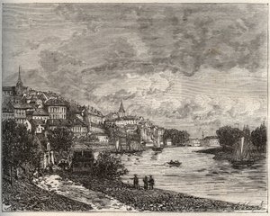 Chateau-Gontier (Chateau Gontier) - Mayenne v oblasti Pays de la Loire - rytina v „La France illustrée: geography, history, administrationstatistique“ od V.-A. Sladově hnědá. 1884 od French School
