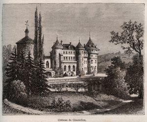 Chateau de Chastellux - Chastellux sur cure, Burgundsko - rytina v „La France illustree: geografie, historie, statistická správa“ od V.-A. Sladově hnědá. 1884 od French School