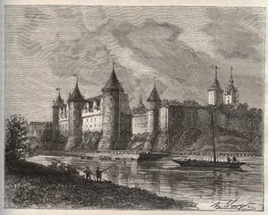 Chateau de Josselin - Morbihan en Bretagne - rytina v „La France illustree: geografie, historie, statistická správa“ od V.A. Sladově hnědá. 1884 od French School