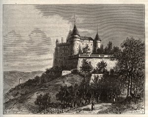 Chateau de Mercues - Cahors - rytina v „La France illustree: geografie, historie, statistická správa“ od V.A. Sladově hnědá. 1884 od French School