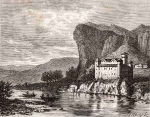 Chateau de la Caze en Lozere - rytina v „La France illustree: geografie, historie, statistická správa“ od V.A. Sladově hnědá. 1884 od French School