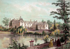 Chateau de la Loire: Pohled na Chateau de la Seilleraye v Carquefou (Loire Atlantique). Tisky soukromé sbírky 19. století od French School