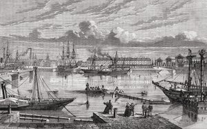 Cherbourg v 18. století, vyrytý Le Bretonem po Pibaraudovi, z „Histoire de la Revolution Francaise“ od Louise Blanca (1811-82) od French School