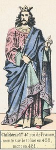 Childeric 1., 4. král Francie, nastoupil na trůn v roce 458, zemřel v roce 481 (barevná rytina) od French School