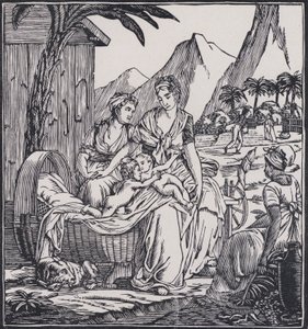 Dětství Paula a Virginie, scéna z románu Paul a Virginie francouzského spisovatele Jacquese-Henriho Bernardina de Saint-Pierre (litografie) od French School