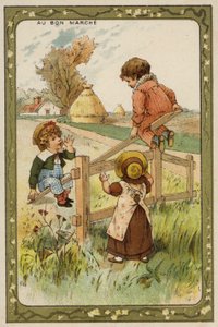 Děti si hrají na houpačce (chromolitho) od French School