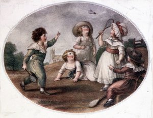 Děti hrají hru na kole (nyní badminton). od French School