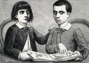 Děti s konvergentním a divergentním šilháním nebo zkříženýma očima (rytina) 1888 od French School