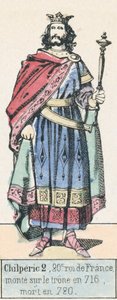 Chilperic 2, 20. král Francie, nastoupil na trůn v roce 716, zemřel v roce 720 (barevná rytina) od French School