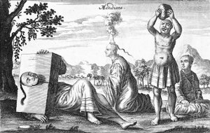 Čínští Mendiané provádějící sebevražedné činy, 1664 od French School
