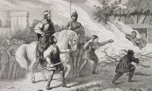 Chlotaire I (497-561) upaluje svého vzpurného syna a rodinu, z „Histoire de France“ od Colarta, vydaného kolem roku 1840 od French School