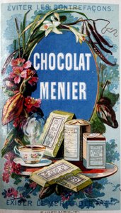 Reklama na čokoládu „“ Menier““ se zmínkou „“Vyhněte se falšování“““ od French School