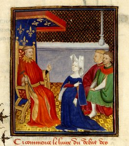 Christine oslovuje Louis d’Orléans, MS Harley 4431, f.58v, Francie, cca 1410-14 (barva na pergamenu) od French School