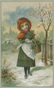 Vánoční scéna s dívkou shromažďující holly od French School