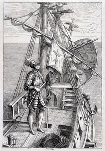 Christopher Columbus na svém přívěsu, nemocný. "" Discovery de la Terre "" od Julese Verna, ed. Hetzel, n. d. 19. od French School