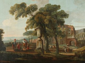Klasická krajina s urnou, cca 1700 (olej na plátně) od French School
