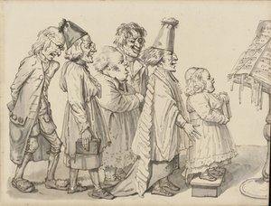 Duchovní zpívající hymnu (pero, inkoust a mytí na papíře) od French School