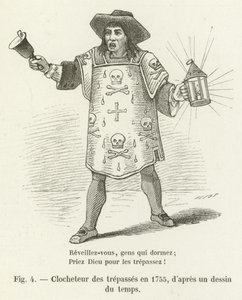 Zvoník z trepasů v roce 1755, z dobové kresby od French School