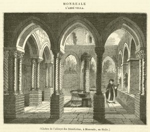 Klášter benediktinského opatství, v Monreale, Sicílie (rytina) od French School