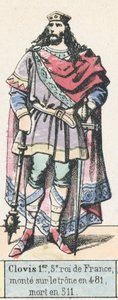 Chlodvík 1., 5. král Francie, nastoupil na trůn roku 481, zemřel roku 511 (barevná rytina) od French School