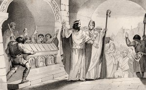 Clovis II (635-57) Prodej stříbra a zlata ze svatyně, aby nakrmil chudé, z „Histoire de France“ od Colarta, vydáno kolem roku 1840 od French School