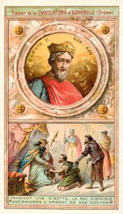 Clovis II dává peníze ze své pokladny chudým v době strádání, 7. století (chromolitho) od French School