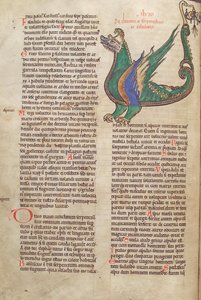 Treska. Guelf. 1 Gud. lat. 40v, text s ilustrací draka, z Liber Floridus od Lamberta de Saint-Omer c.1120 od French School