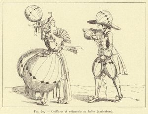 Balónové účesy a oblečení (karikatura) (rytina) od French School