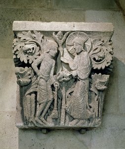Hlava sloupu zobrazující Krista a Jakuba Menšího, kolem 1125-30 (vápenec) od French School