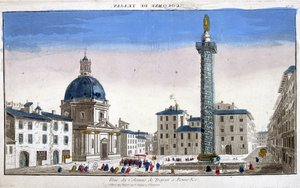 Pohled ze sloupu na Trajana (sloupec Trajane) (Colonna Traiana) v Římě - rytina od French School