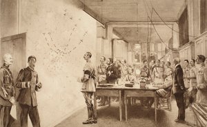 Velitel a štáb francouzského ministerstva letectví při sledování průběhu náletu na Paříž, 1914-19 od French School