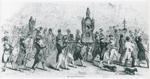 Společníci Tour de France slaví, c. 1845 (rytina) (čb foto) od French School