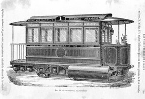 Tramvajová lokomotiva na stlačený vzduch - v „Nových výdobytcích vědy““ od Louise Figuiera od French School