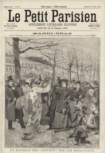 Bitva o konfety na pařížských bulvárech na Mardi Gras (rytina) od French School