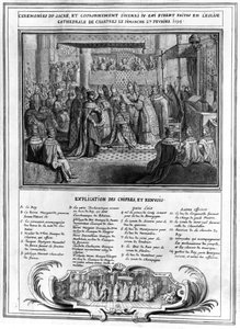 Vysvěcení a korunovace Jindřicha IV. (1553-1610) v katedrále v Chartres 27. ledna 1594, konec 16. století od French School