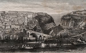 Constantine (Alžírsko) - rytina v „“ La France illustree: geografie, historie, statistická správa““ od V.A. Sladově hnědá. 1884 od French School