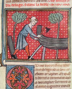 Stavba lodi, z Bible Historiale od Guiarta des Moulins