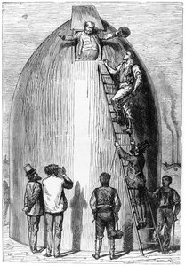Konstrukce rakety, ilustrace ze Země na Měsíc od Julese Verna (1828-1905) Paris, Hetzel, vydáno v roce 1865 od French School