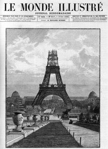 Stavba Eiffelovy věže (176 metrů) v roce 1888 v Paříži. od French School