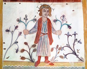 Kopie středověkého originálu zobrazujícího duben, z Okupací měsíců, z Chapelle de Pritz, Laval od French School
