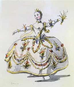 Kostýmní návrh pro Ceres, faksimile od A. Guillaumot Fils (ručně kolorovaná rytina) od French School