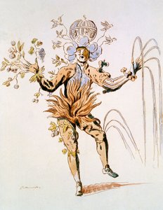 Kostýmní návrh pro čtyři prvky ve dvorním baletu ze 17. století, faksimile od Guillaumot fils (ručně kolorovaná rytina) od French School