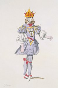 Kostýmní návrh pro Geometry v dvorním baletu 17. století z kolekce Menus Plaisirs, faksimile A. Guillaumot Fils (barevná rytina) od French School