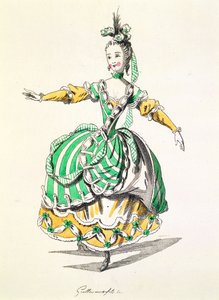 Kostýmní návrh pro Phrygienne, in Dardanus, libreto Leclerc de Labruere, složil Jean-Philippe Rameau (1683-1764), faksimile A. Guillaumot Fils (barevná rytina) od French School