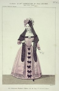 Kostým pro mademoiselle Dorus v roli Donny Elviry v Donu Giovannim, rytina Maleuvre, tisk Hautecoeur-Martinet od French School