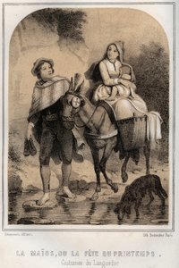 Kostýmy z Languedocu - Maios nebo jarní festival - rytina do „“ZDROJE VZPOMÍNEK MÉHO STRÝČE A CESTOVNÍCH RECITTS“ od MORING MICHELA – konec 19. století od French School
