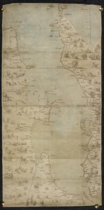Cotton Augustus I ii f.65 Mapa Lamanšského průlivu (anglické jižní pobřeží a francouzské severní pobřeží) od Jean Rotz od French School