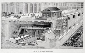 Část stanice metra St Michel v Paříži v „La nature““ 1899 od French School
